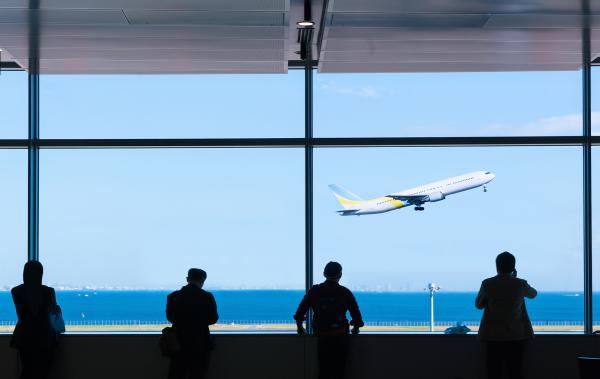 View of an airport concourse on the tarmac